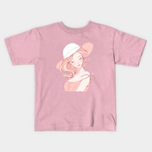 Minimalist line art pretty girl in pink Kids T-Shirt